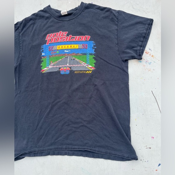 Men's Pole Position T-Shirt Black Spell-Out L Video Game Racing Atari 80s Retro - Picture 6 of 11